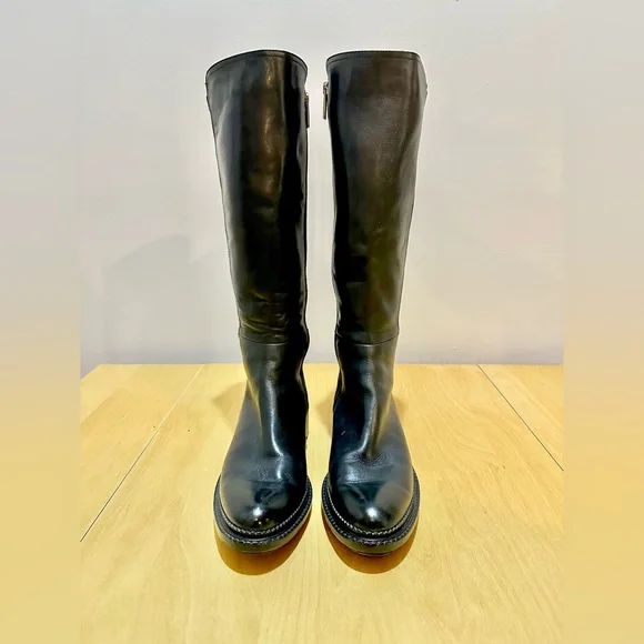 Aquatalia Omara Black Leather Knee High Riding Boots Sz 7 - Picture 2 of 8